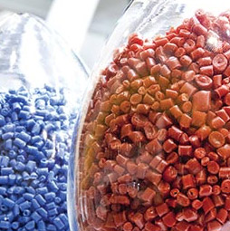 Colored pellets in glass jars